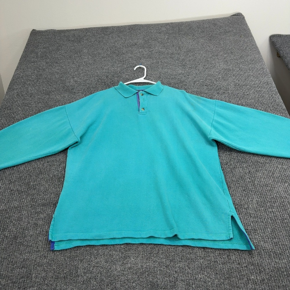 Vintage Columbia Polo Mens M Teal Cotton Long Sleeve Sweatshirt‎ Gorpcore Street